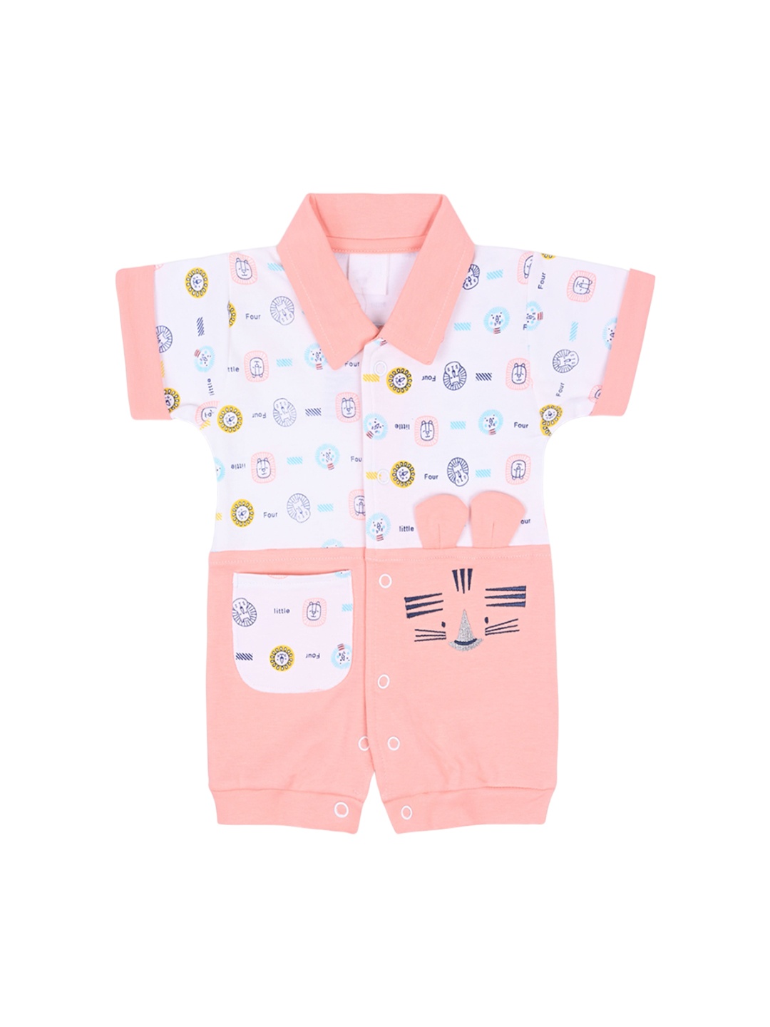 

Wish Karo Infant Boys Printed Cotton Rompers, Peach