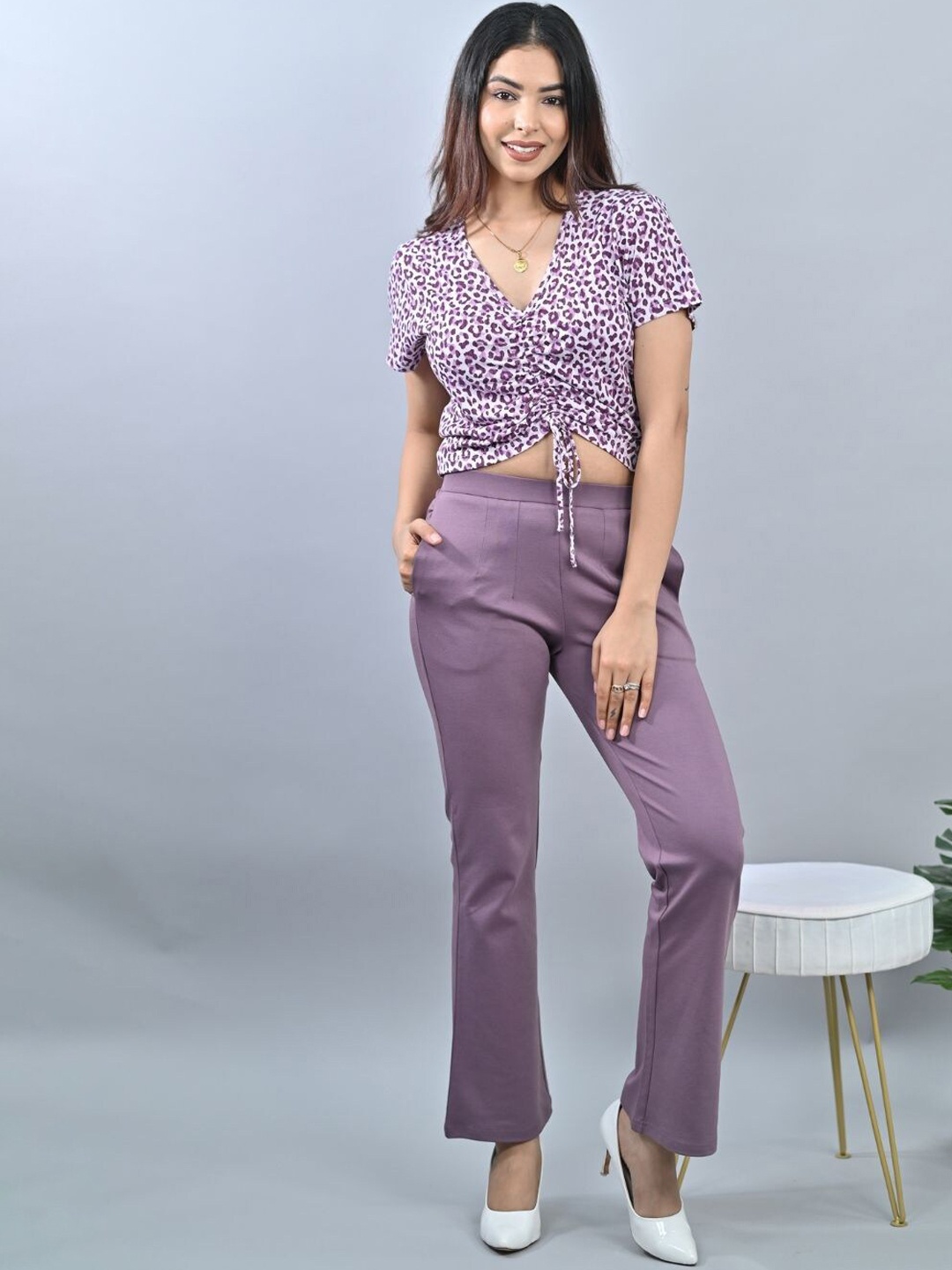 

Mlada Women Bootcut Flared Mid Rise Trousers, Mauve