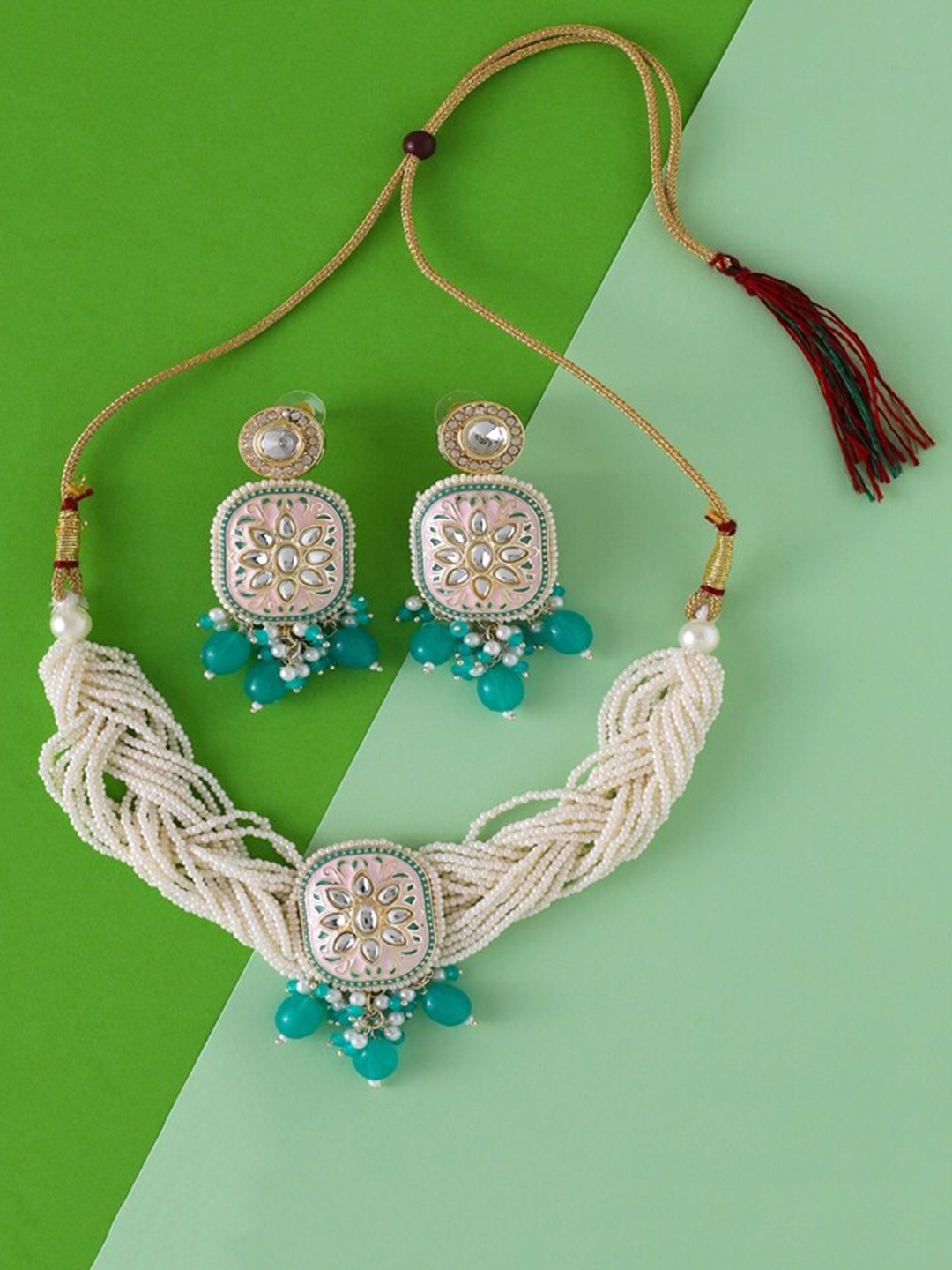 

Cierra Gold Plated Stones Studded & Beaded Jewellery Set