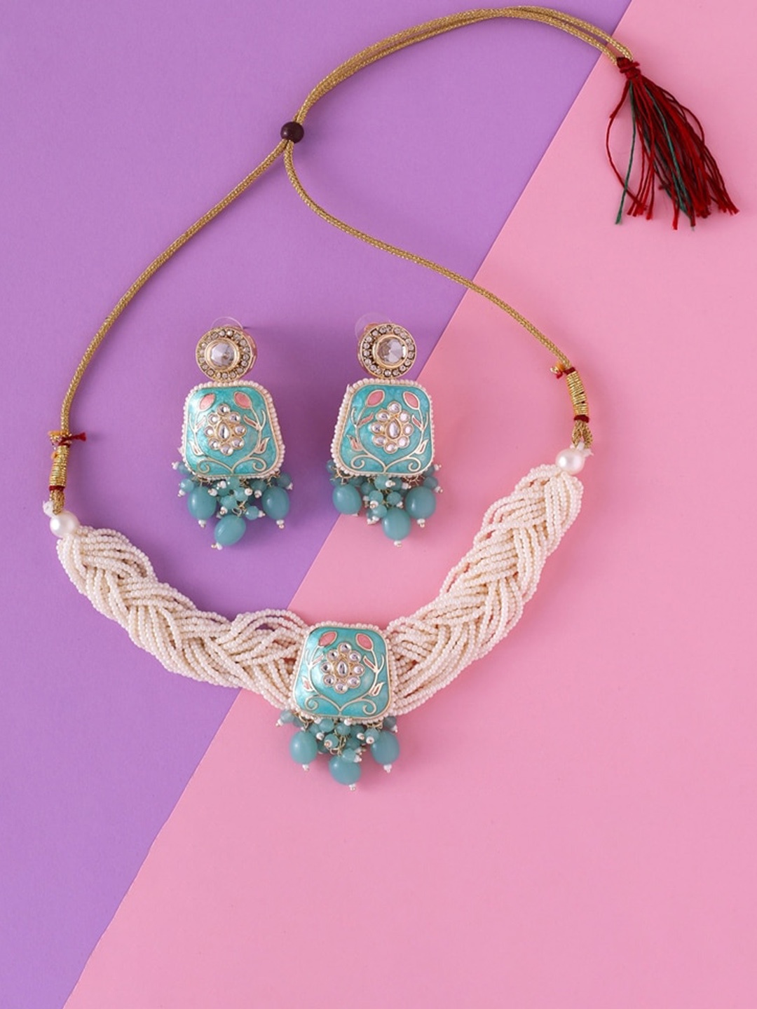 

Cierra Gold Plated Stones Studded & Beaded Jewellery Set
