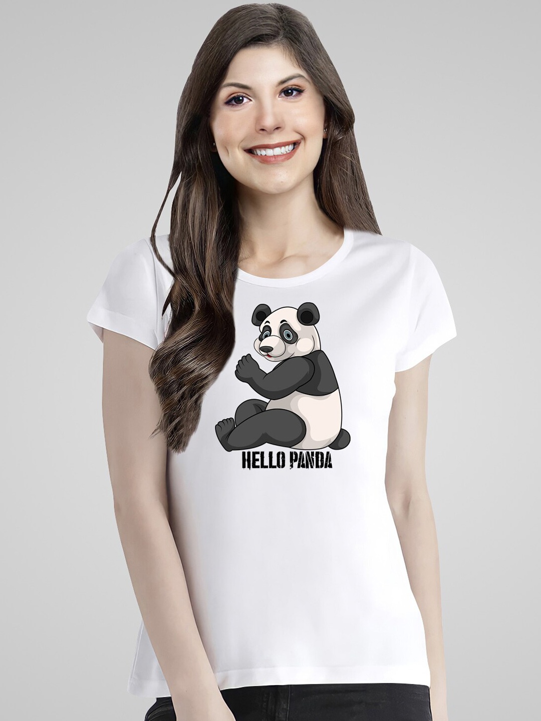 

Pootlu Hello Panda Printed Cotton Casual T-shirt, White