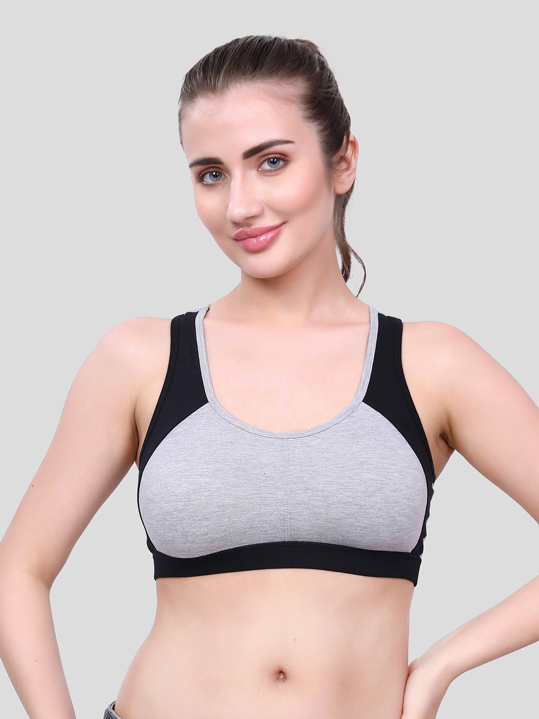 

Inner Amour Premium Comfort Cotton Hook Free Sports Bra, Grey