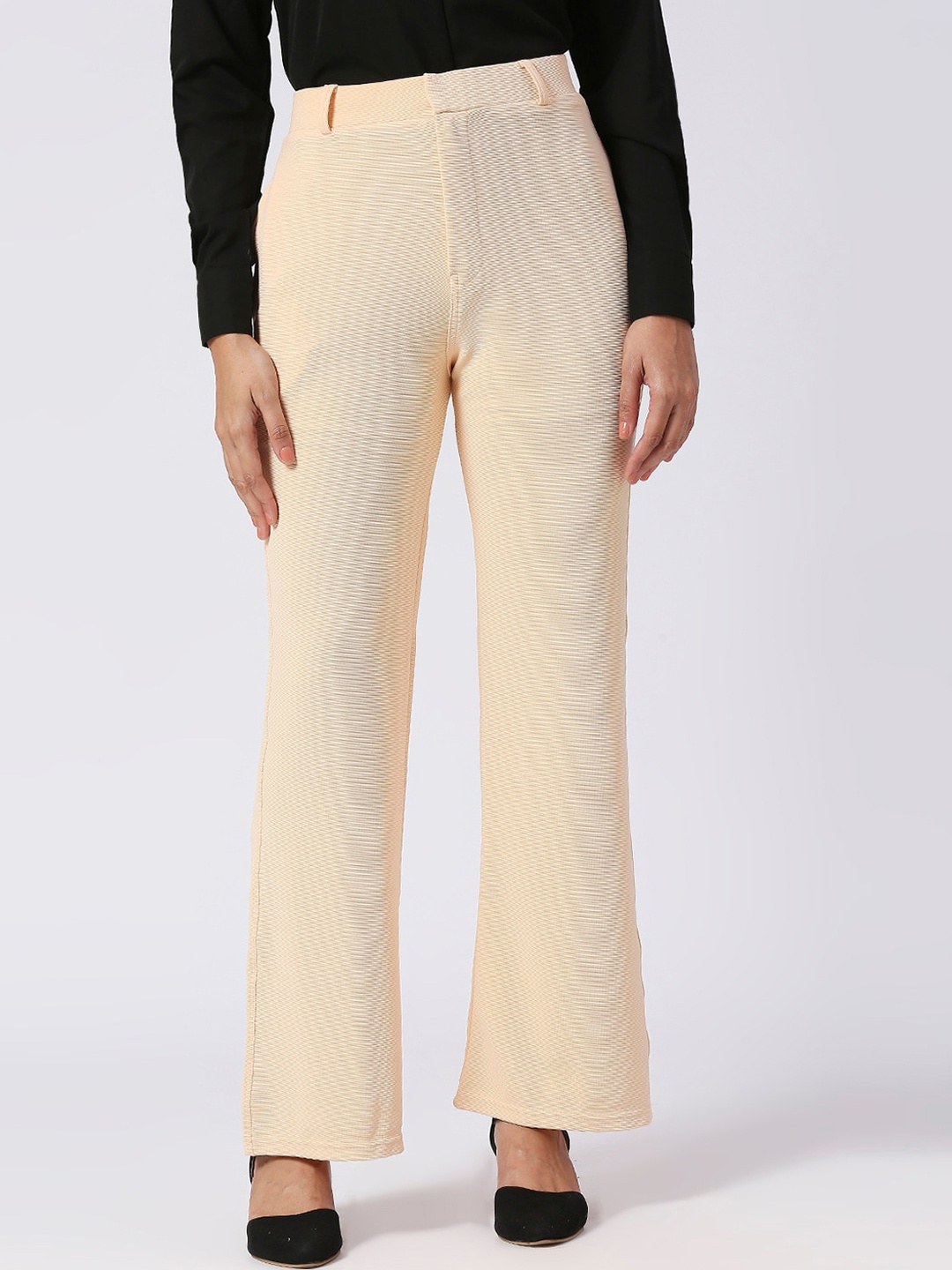 

FITHUB Women Loose Fit High-Rise Cotton Trousers, Cream