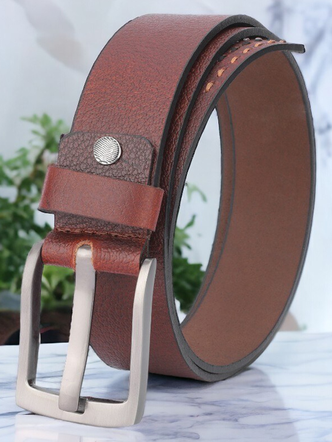 

The Roadster Lifestyle Co. Men Casual Textured Leather Belt, Brown