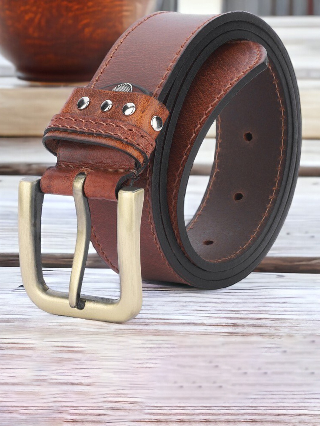 

The Roadster Lifestyle Co. Men Casual Solid Leather Belt, Brown