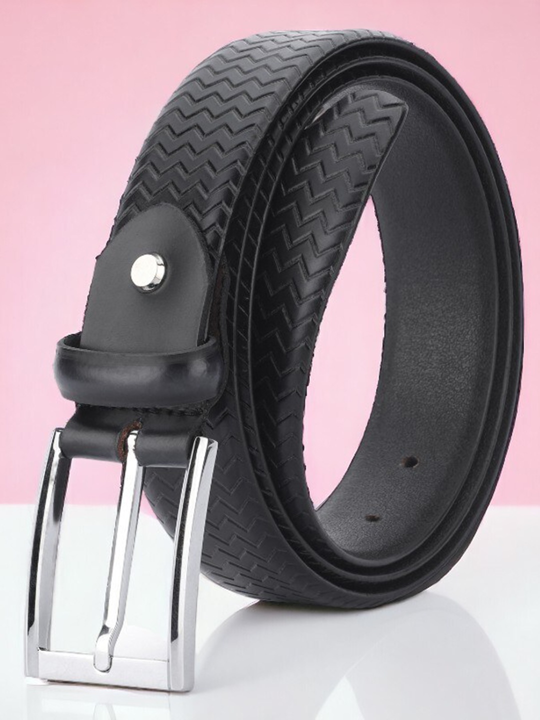 

The Roadster Lifestyle Co. Men Formal Textured Leather Belt, Black