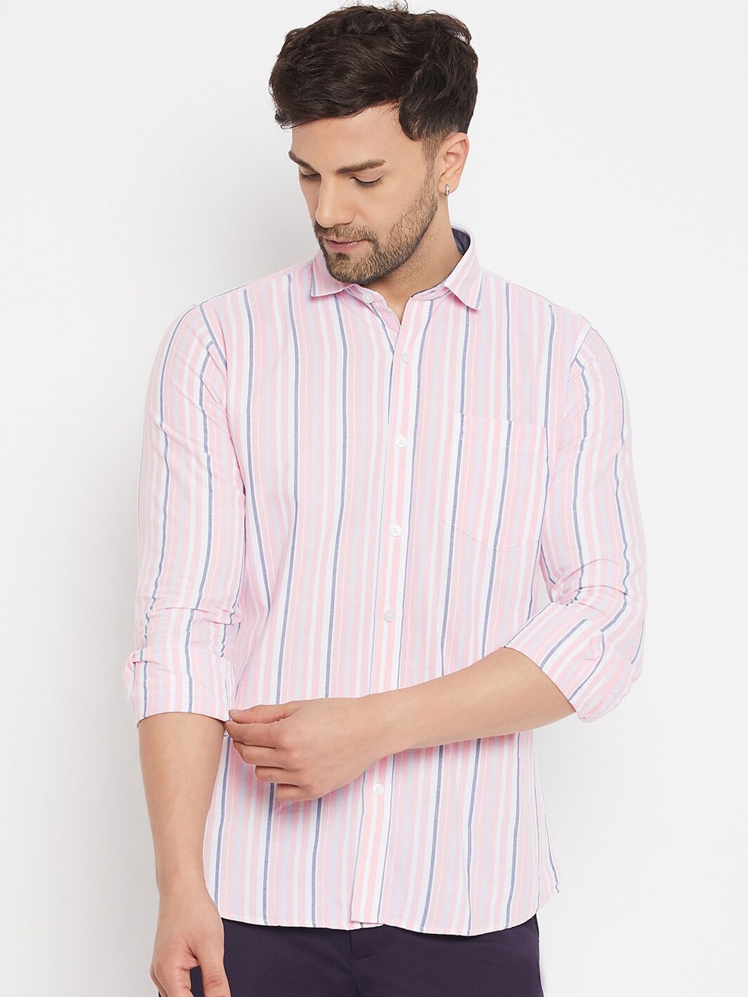 

Duke Slim Fit Striped Cotton Casual Shirt, Pink