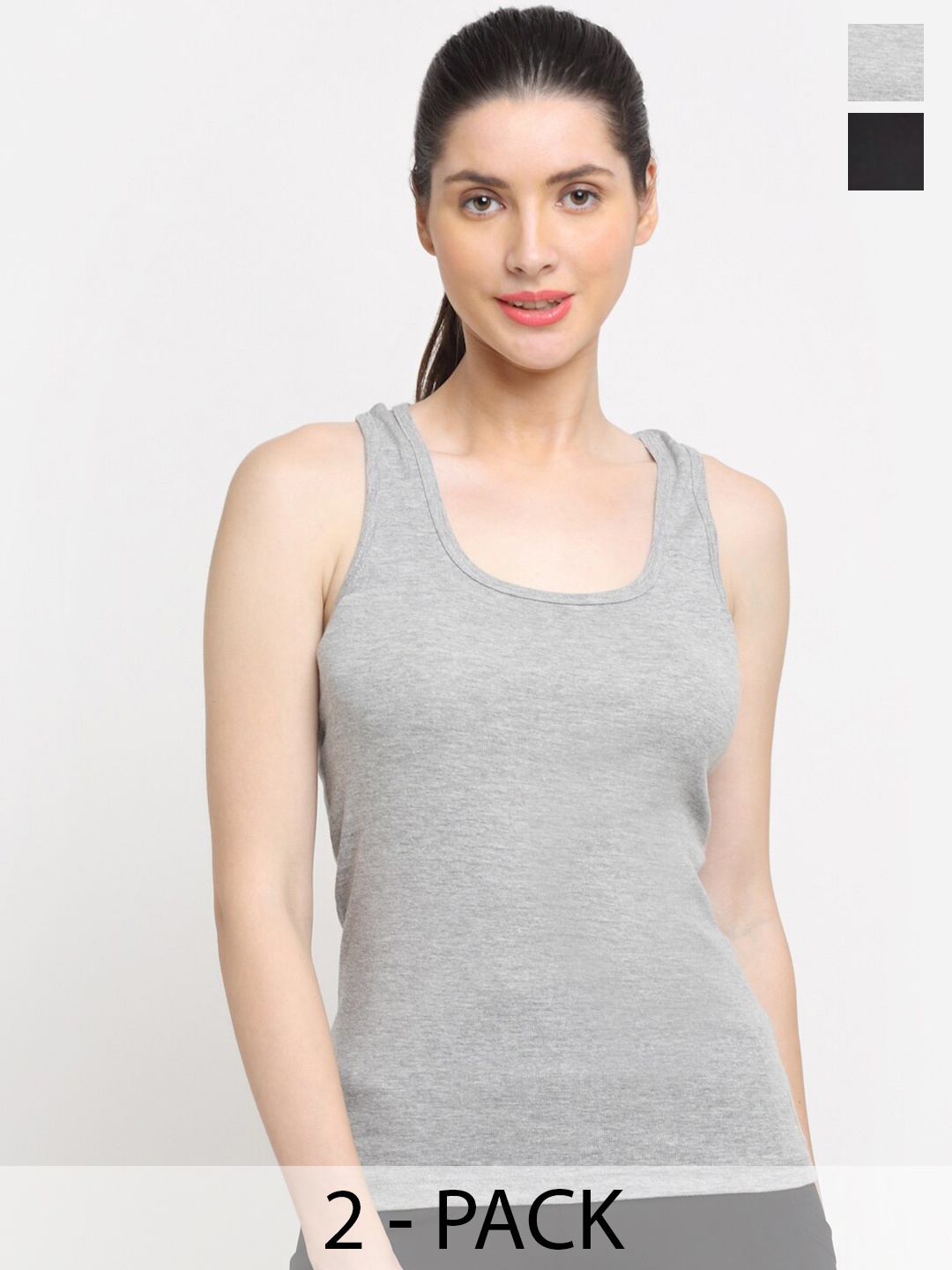 

Friskers Pack Of 2 Scoop Neck Cotton Tank Top, Black