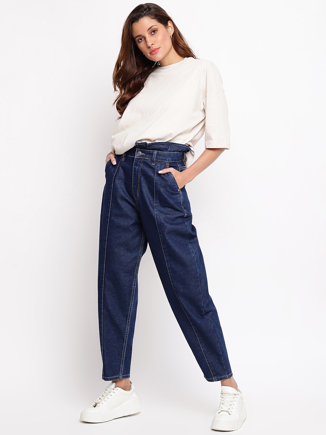 

TALES & STORIES Women Slouchy Fit Clean Look Stretchable Denim Jeans, Blue