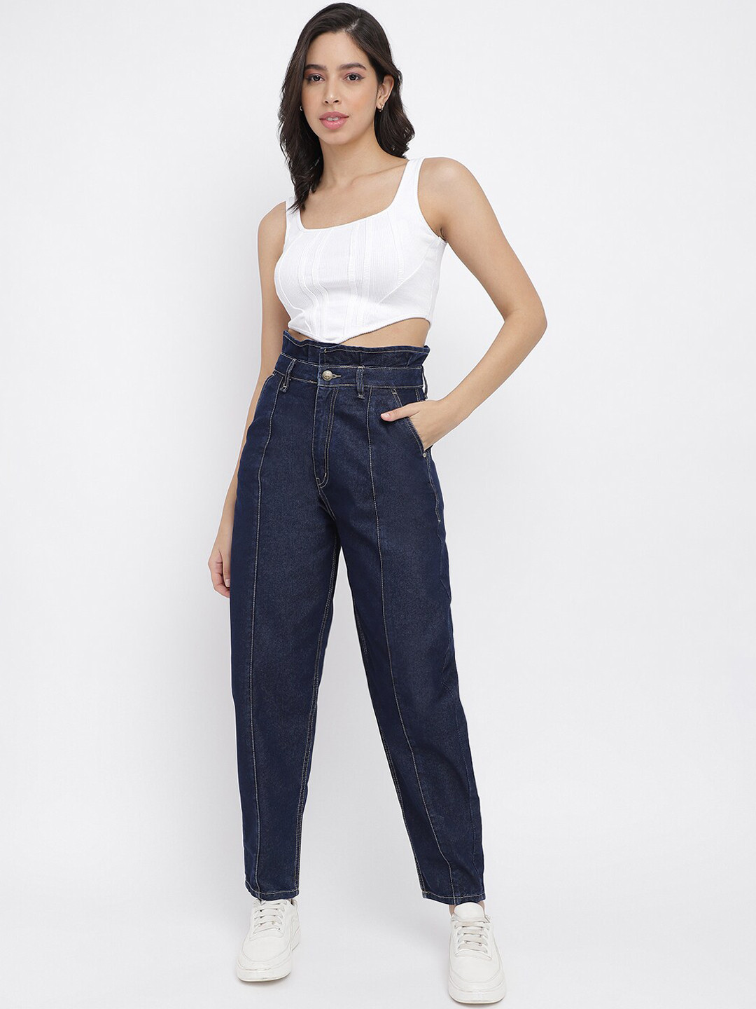 

TALES & STORIES Women High-Rise Highly Distressed Stretchable Denim Jeans, Blue