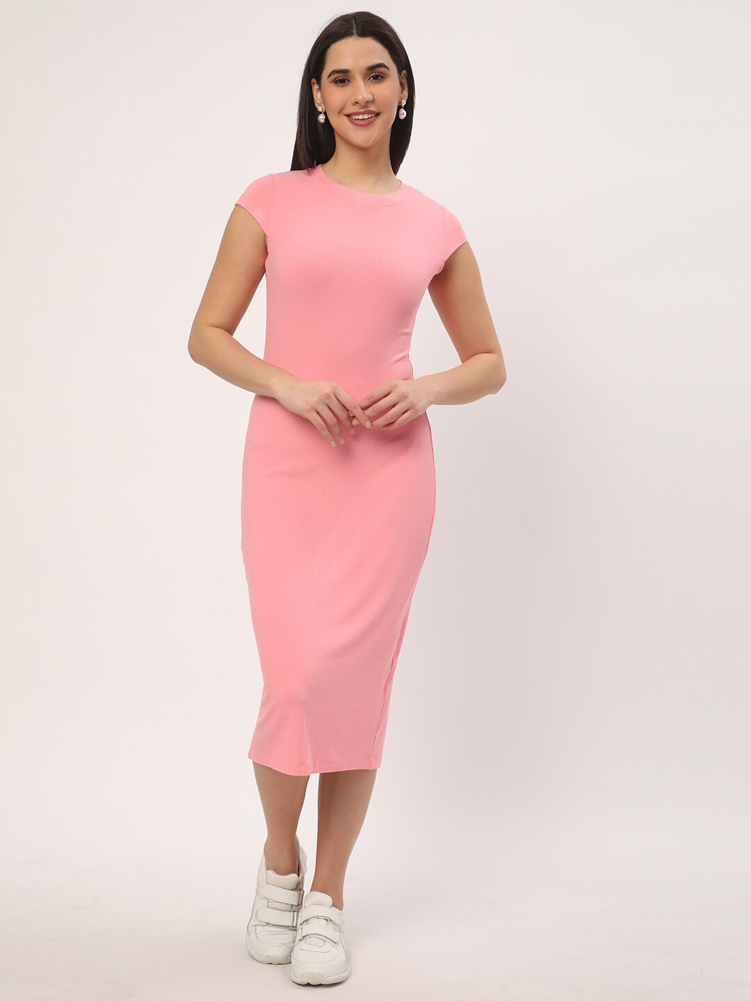 

R&B Round Neck Bodycon Dress, Pink