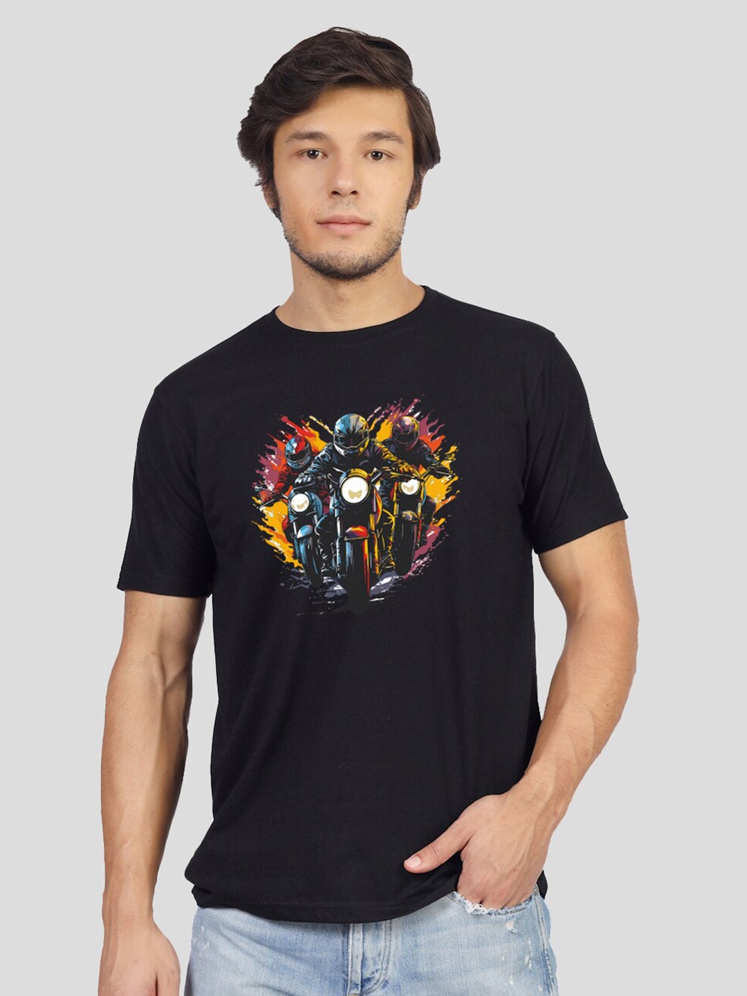 

Greylongg Graphic Printed Cotton T-shirt, Black