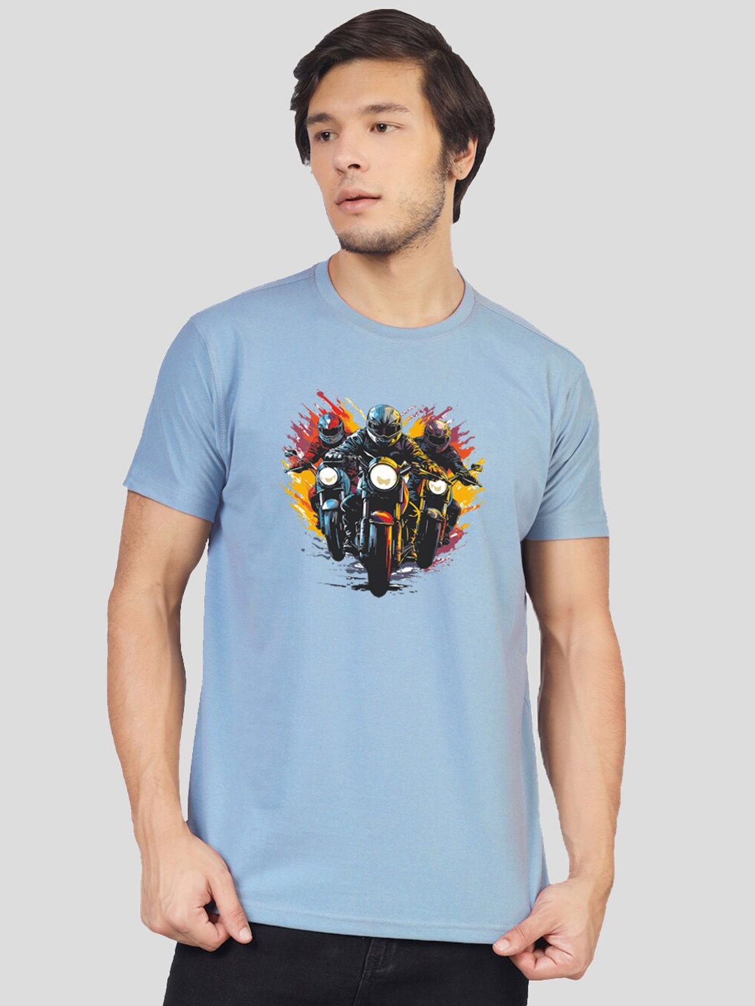 

Greylongg Bikers Printed Regular Fit T-shirt, Blue