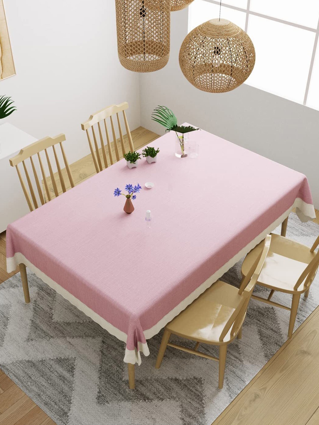 

CASA-NEST Pink and White 8-Seater Table Cover