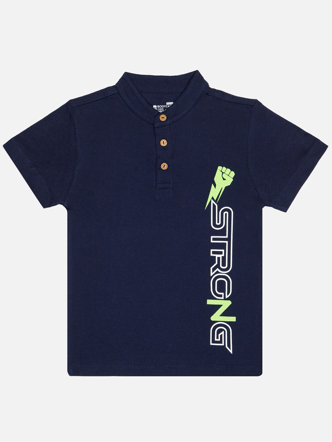 

Bodycare Boys Typography Printed Henley Neck Cotton T-shirt, Navy blue