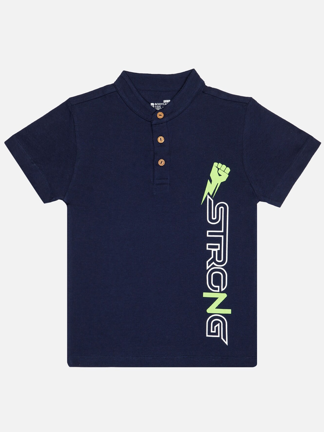 Bodycare Boys Typography Printed Henly Neck Cotton T-shirt, Navy blue