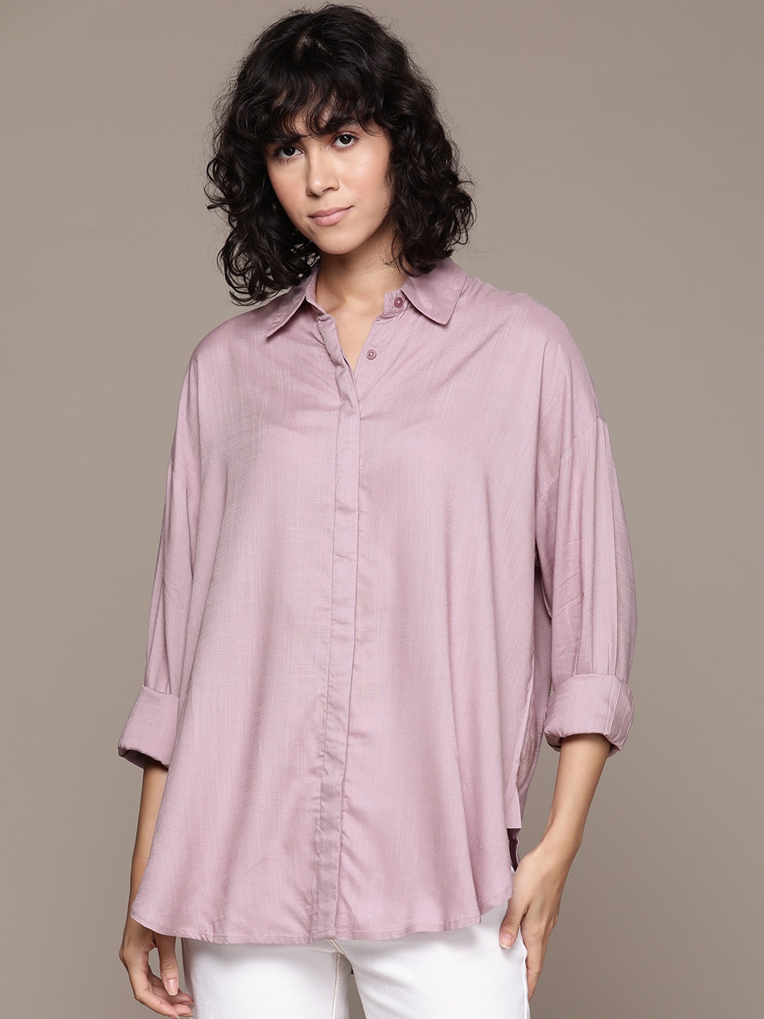 Roadster Women Classic Tailored Fit Solid Casual Shirt, Lavender