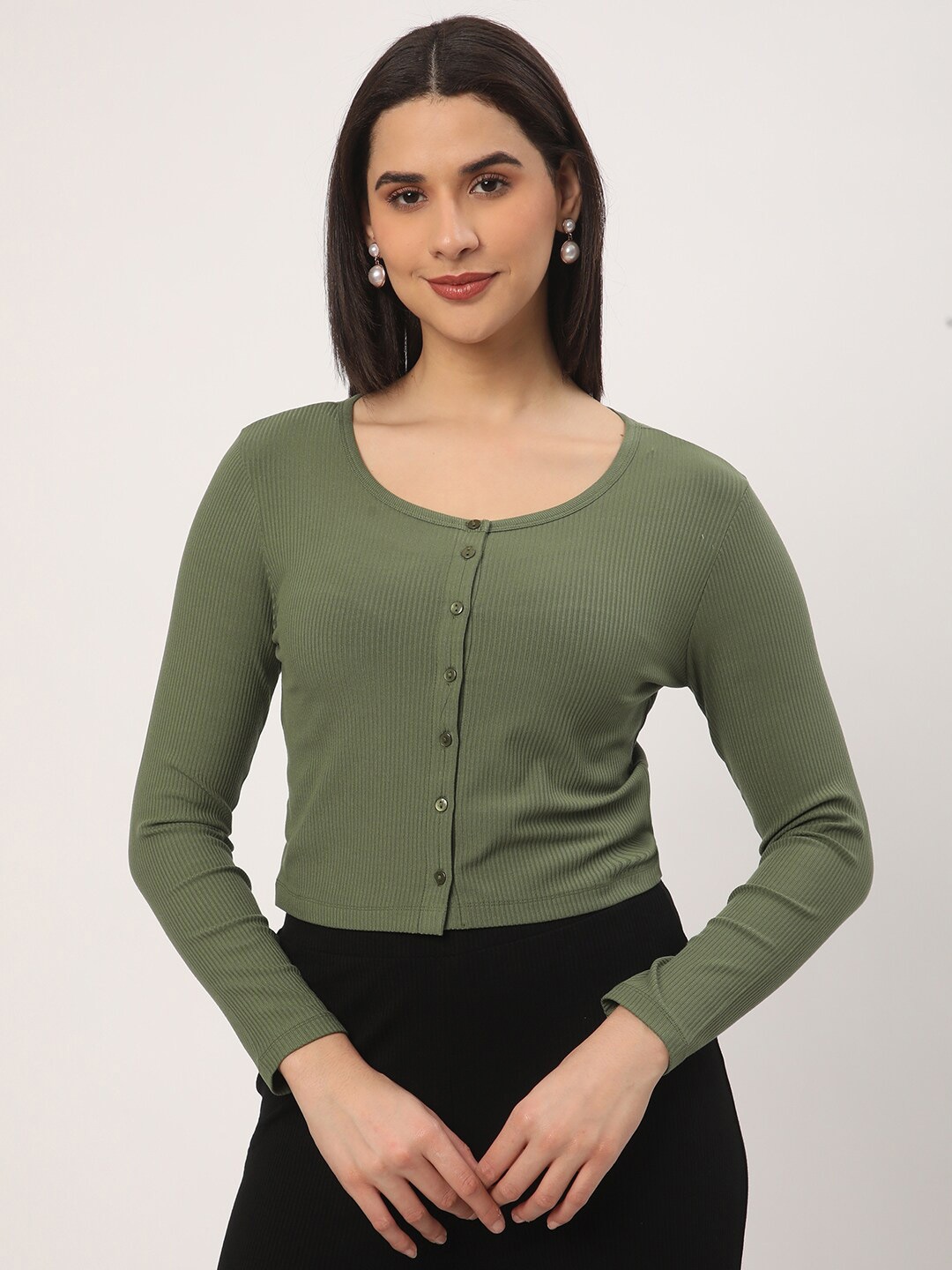 

R&B Scoop Neck Fitted Top, Olive