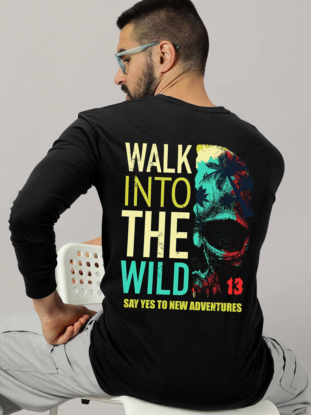 

AUSK Typography Printed Round Neck Long Sleeves Cotton T-shirt, Black
