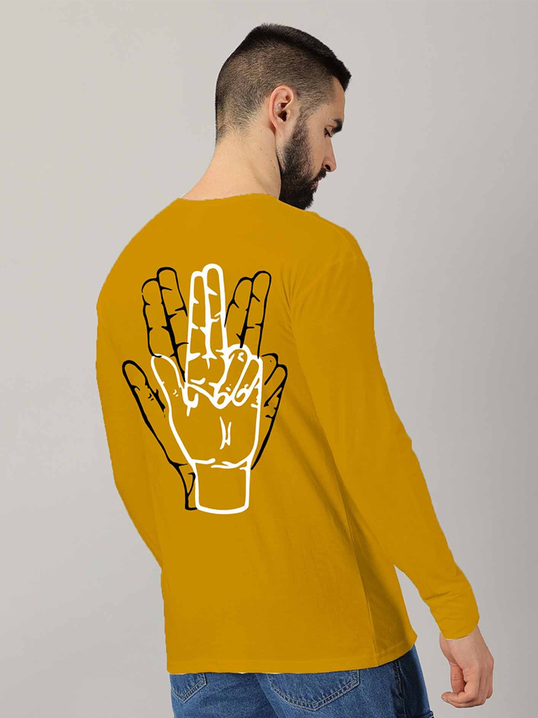 

AUSK Graphic Printed Round Neck Long Sleeves Cotton T-shirt, Mustard