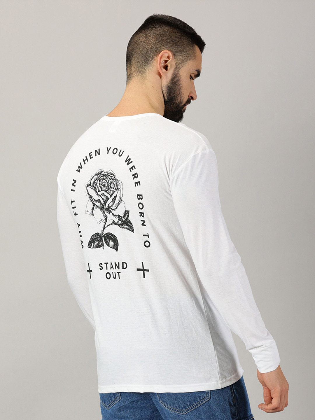 

AUSK Typography Printed Cotton Round Neck Raw Edge T-shirt, White
