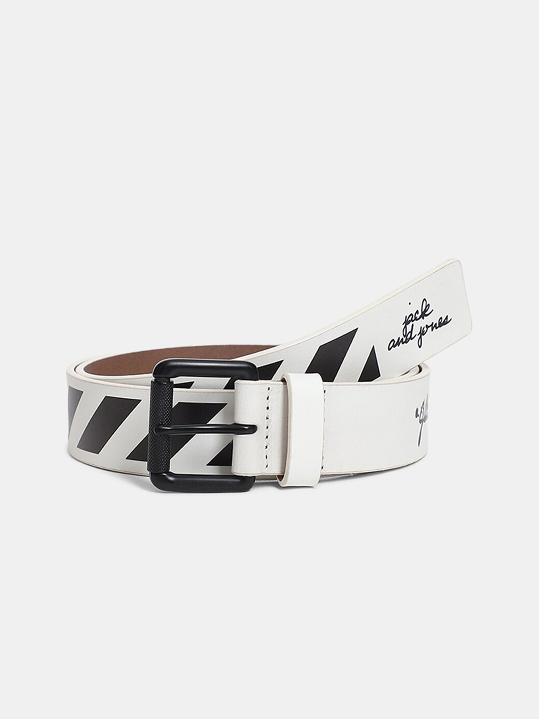 

Jack & Jones Men Striped Leather Belt, White