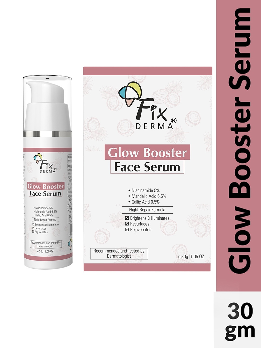 

FIXDERMA Glow Booster Face Serum with Niacinamide & Mandelic Acid - 30 g, White