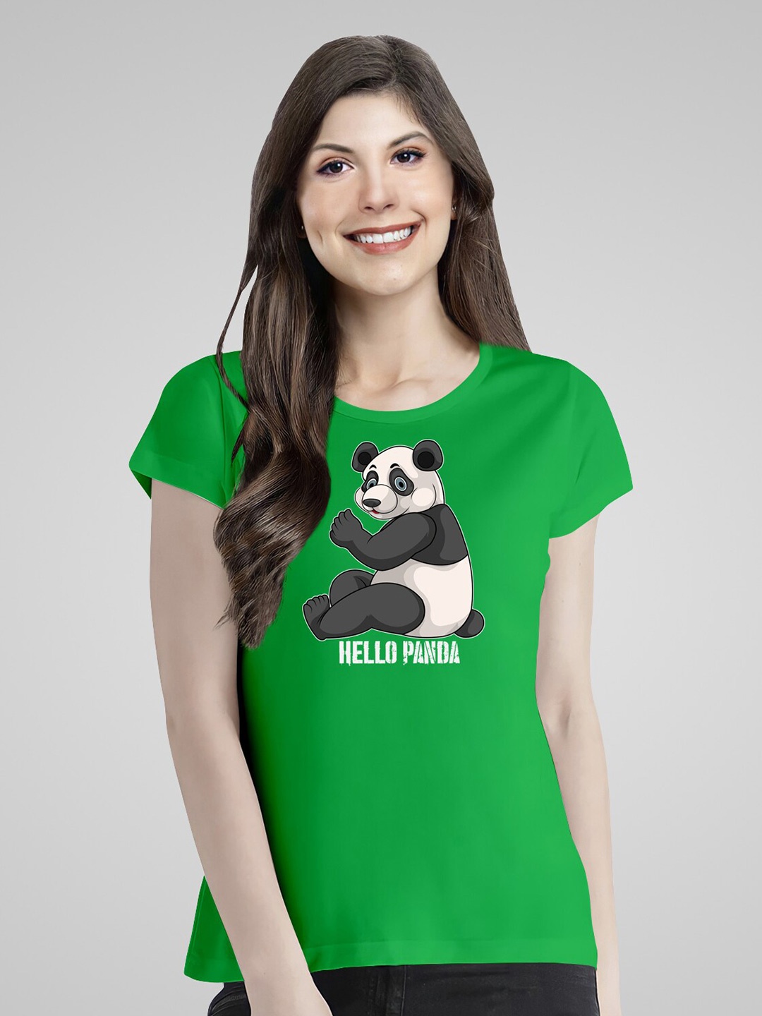 

Pootlu Panda Printed Round Neck Pure Cotton T-shirt, Green