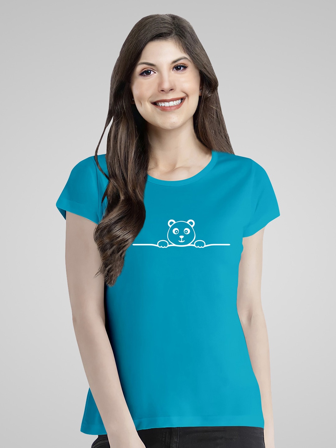 

Pootlu Panda Printed Round Neck Pure Cotton T-shirt, Turquoise blue