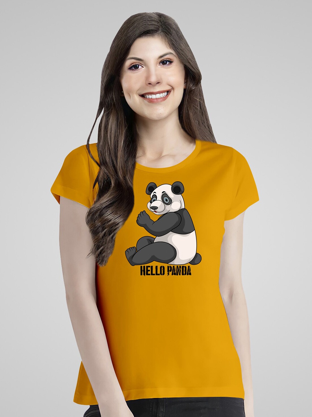 

Pootlu Panda Printed Round Neck Pure Cotton T-shirt, Yellow