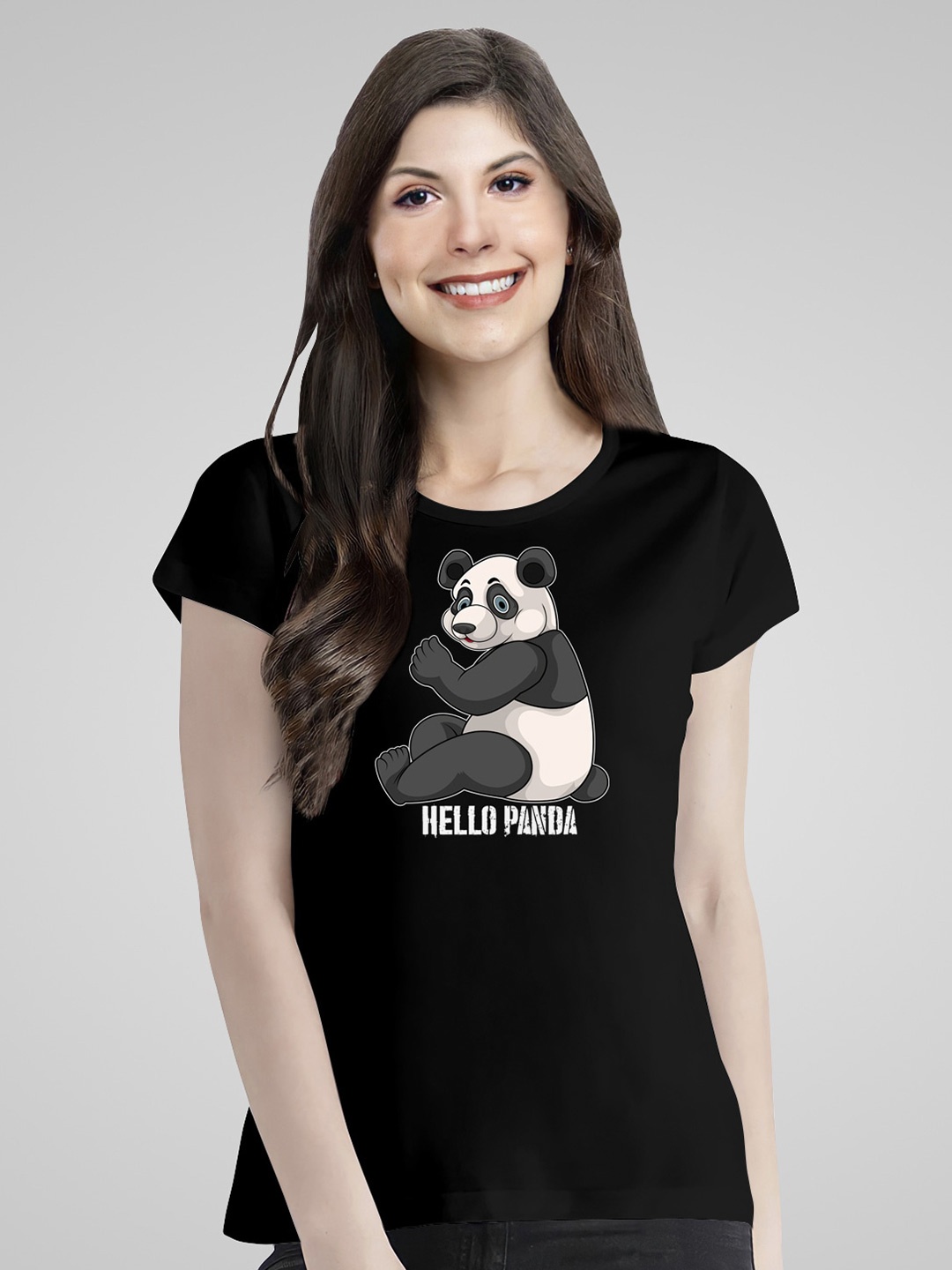 

Pootlu Panda Printed Round Neck Pure Cotton T-shirt, Black