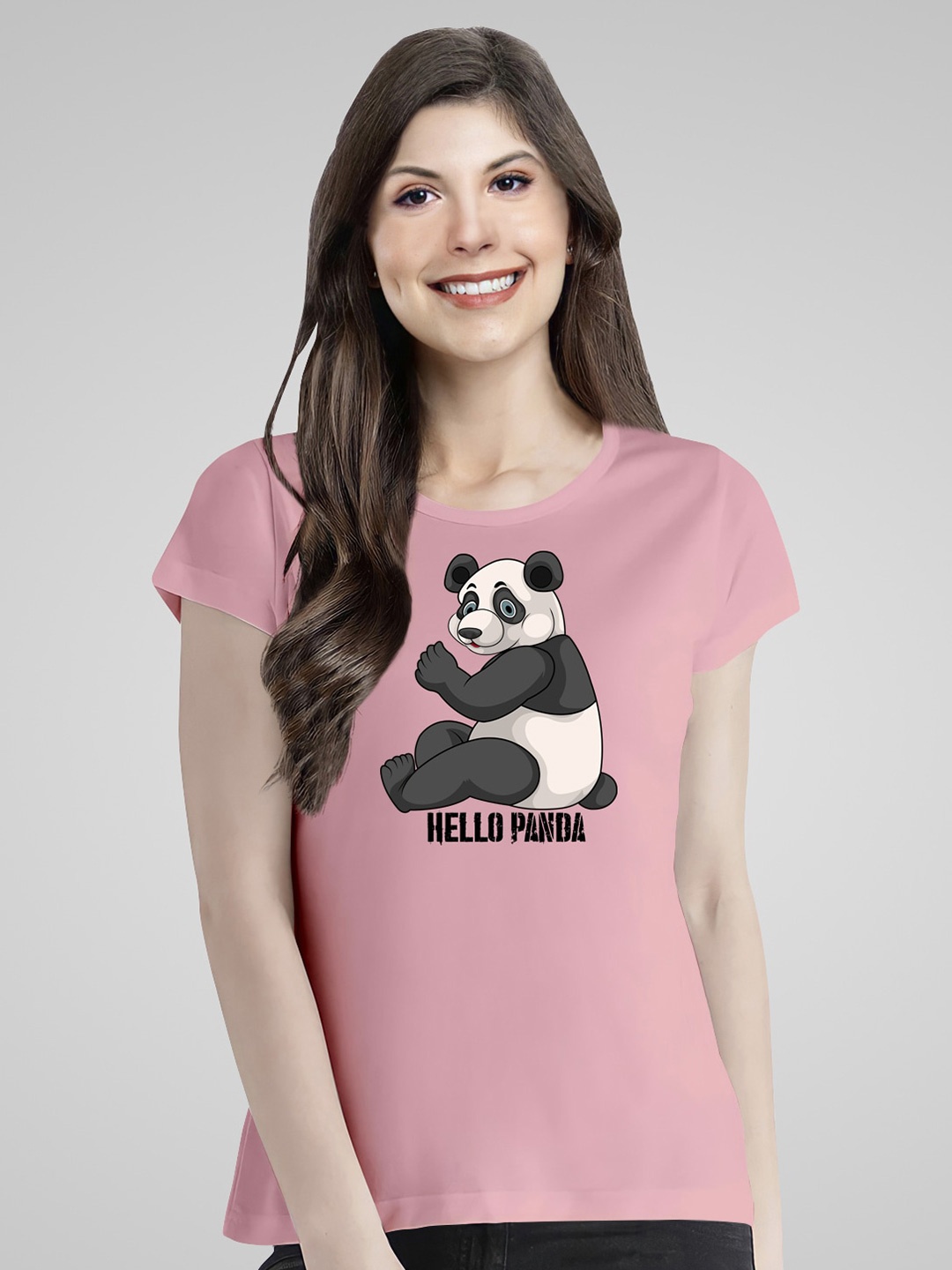 

Pootlu Panda Printed Round Neck Pure Cotton T-shirt, Pink