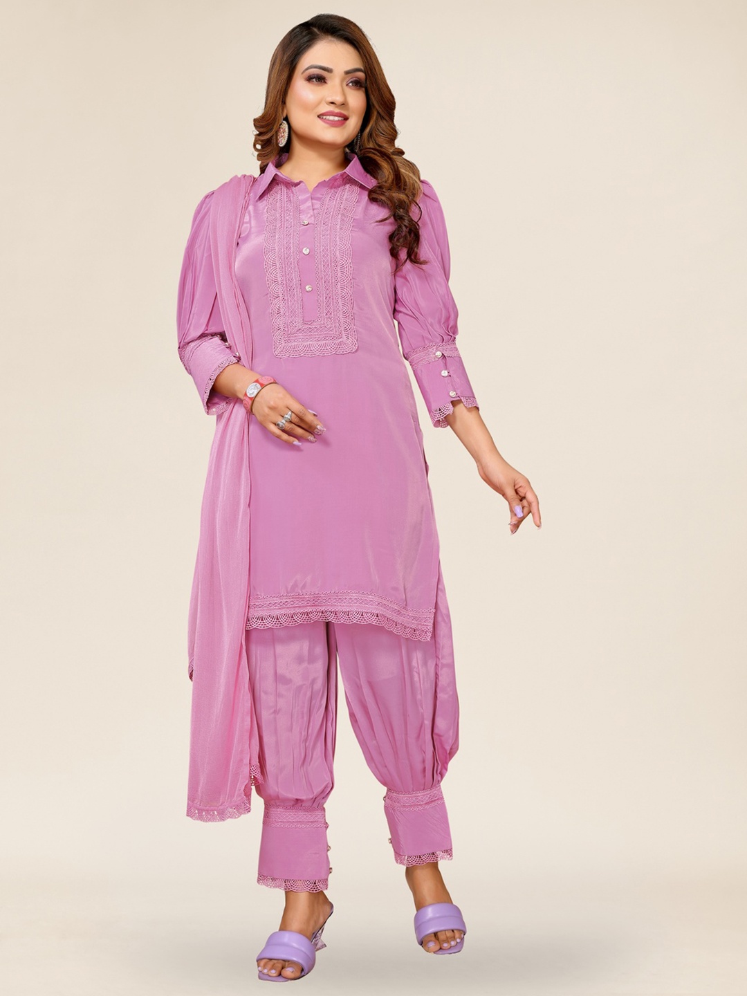 

TITANIUM SILK INDUSTRIES PVT. LTD. Women Regular Kurta with Trousers & With Dupatta, Purple