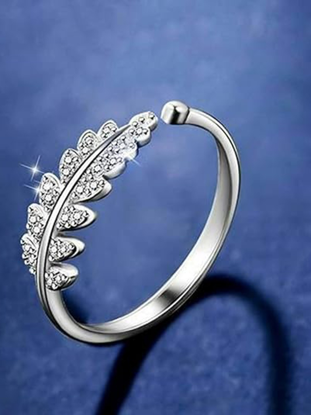 

Vighnaharta Rhodium-Plated CZ-Studded Finger Ring, Silver