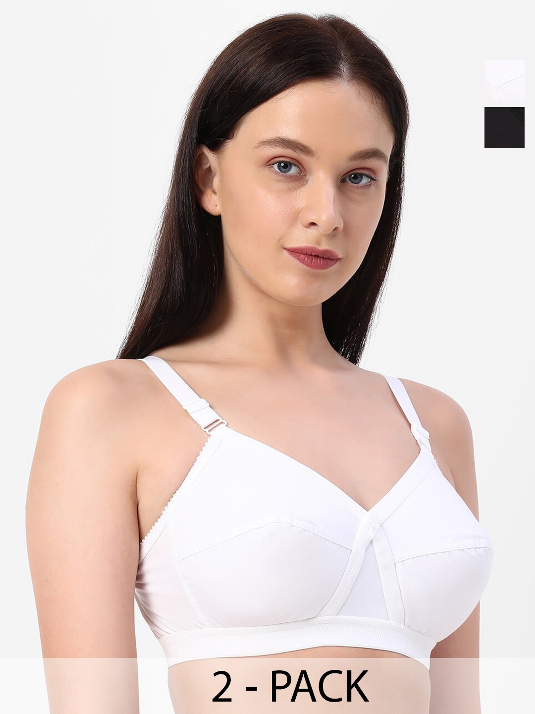 

Planetinner Pack Of 2 Everyday Cotton Bra Full Coverage Non Padded Non-Wired, White