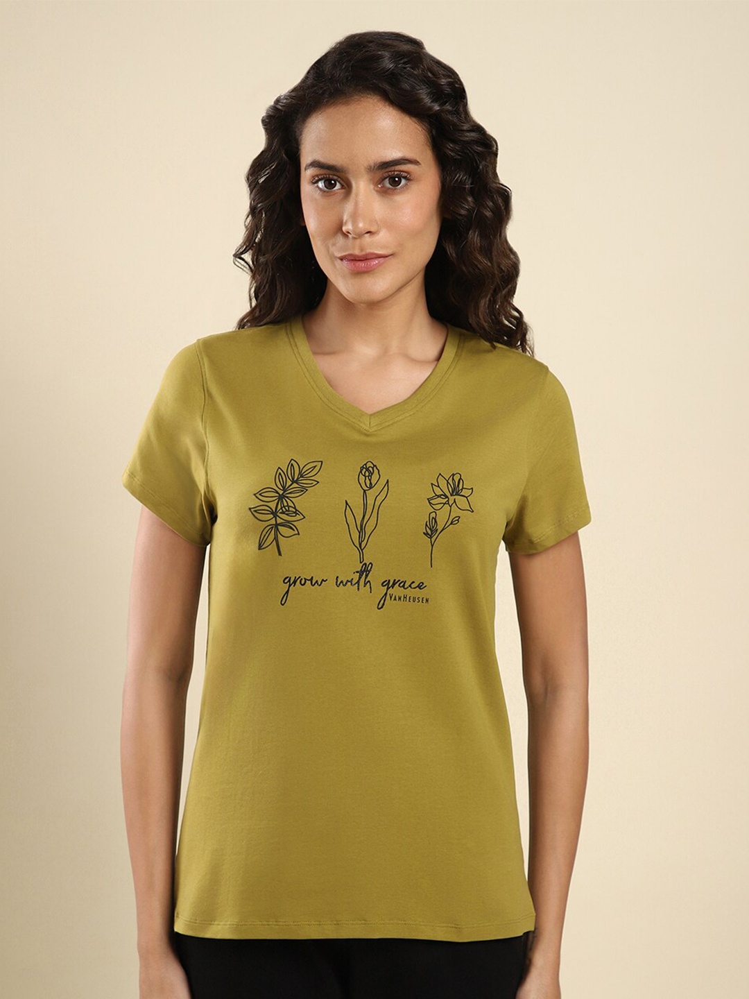 

Van Heusen Floral Printed Cotton Relaxed Fit T-shirt, Olive