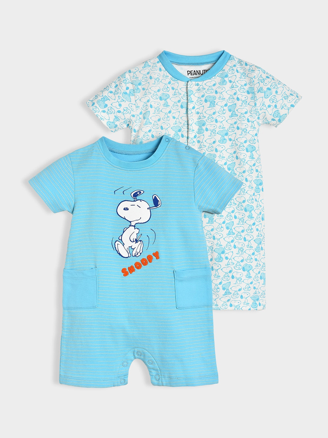 

MiArcus Infants Boys Pack of 2 Printed Cotton Rompers, Blue