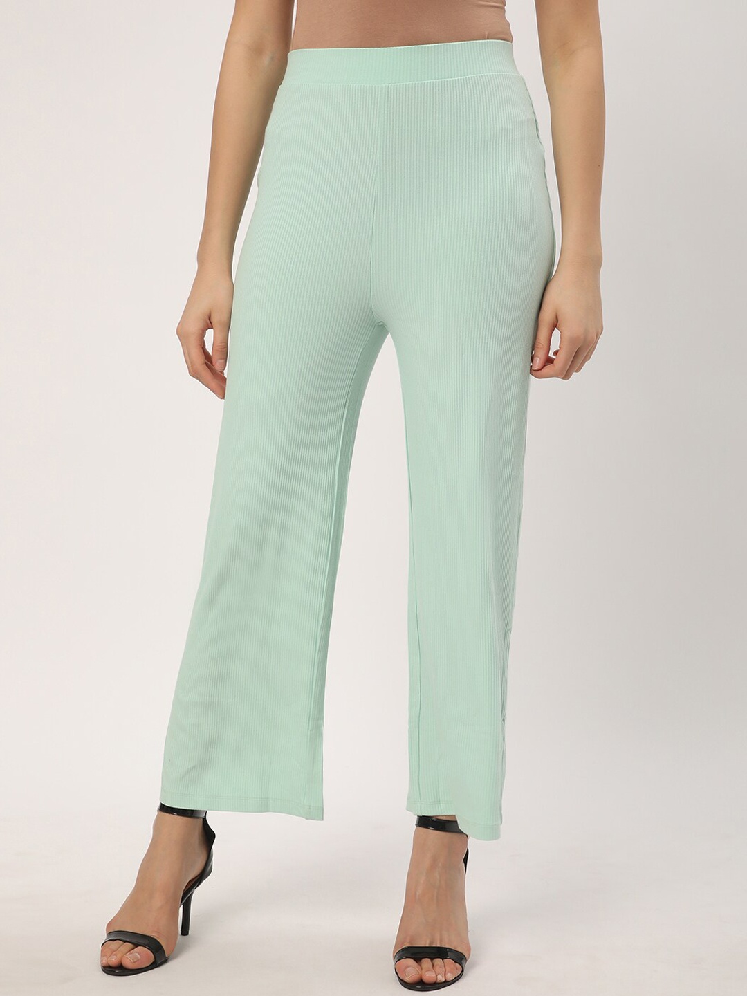 

R&B Women Flared Mid-Rise Rib Trouser, Green