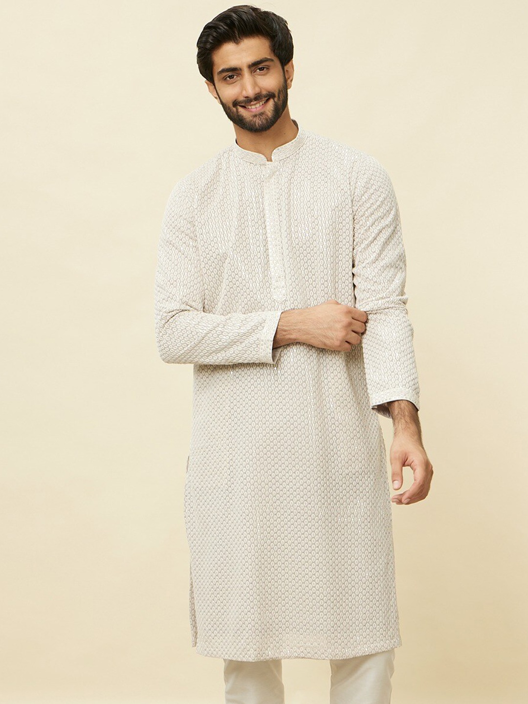 

Manyavar Sequin Embroidered Regular Kurta With Pyjamas, Grey