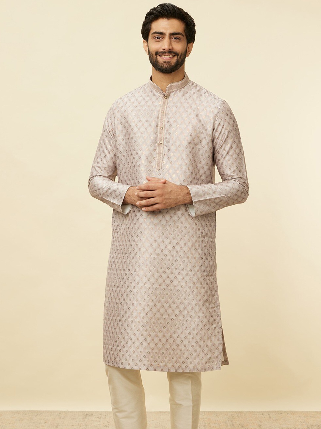 

Manyavar Ethnic Motifs Woven Design Art Silk Regular Kurta With Pyjamas, Brown
