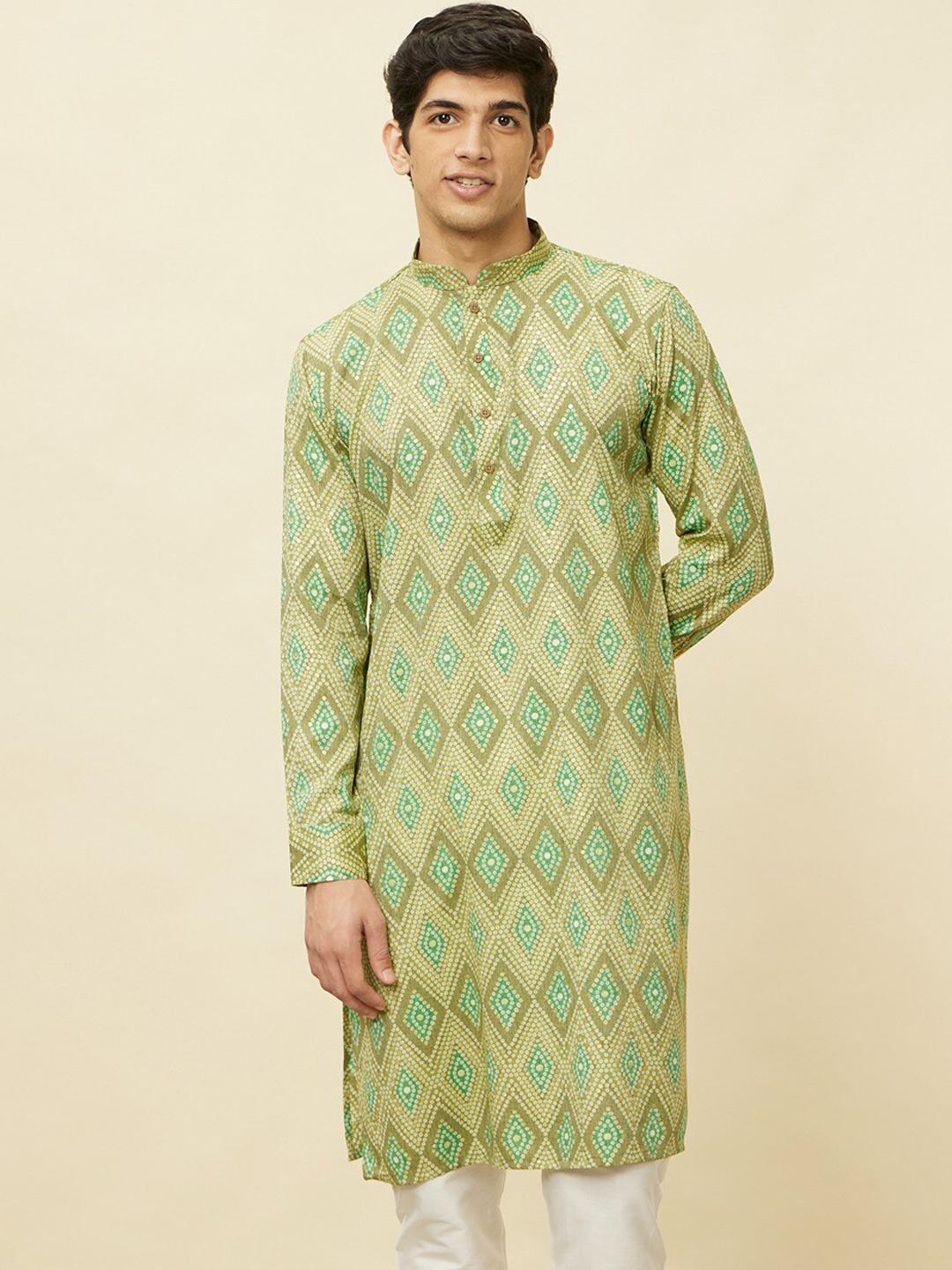 

Manyavar Ethnic Motifs Printed Straight Kurta, Green