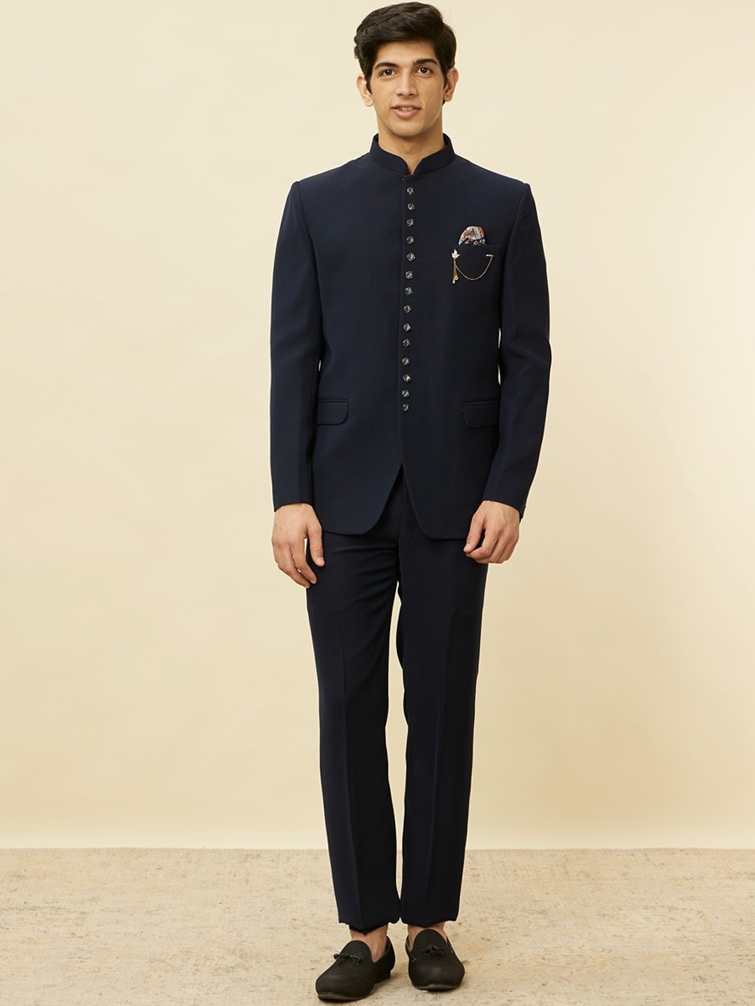 

Manyavar Men Bandh Gala Blazer Two-Piece Suit, Blue