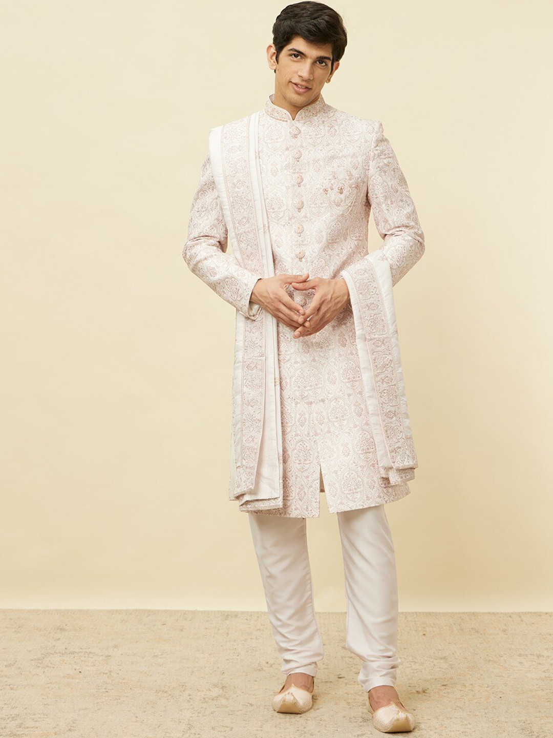 

Manyavar Men Self-Design Sherwani Set, Pink