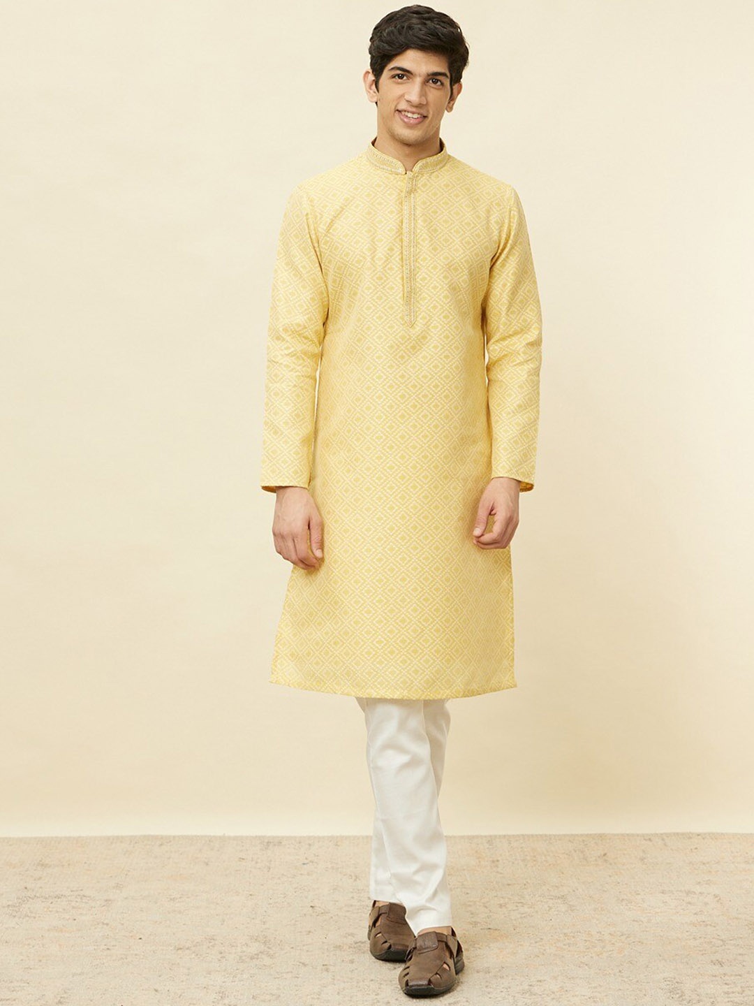 

Manyavar Ethnic Woven Design Straight Kurta with Pyjamas, Yellow