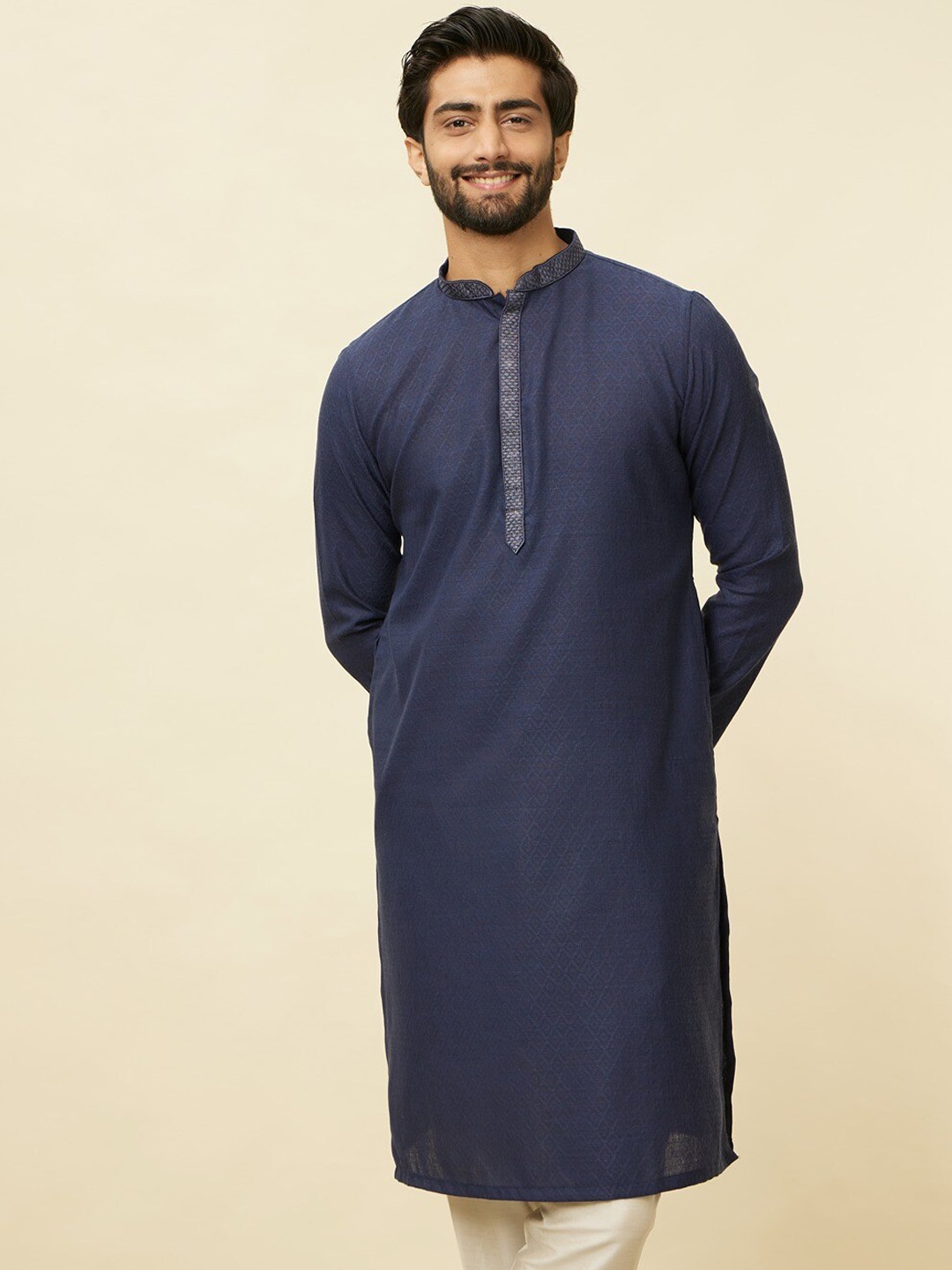 

Manyavar Woven Design Art Silk Regular Kurta With Pyjamas, Blue