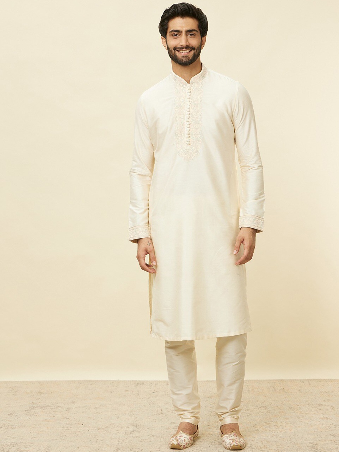 

Manyavar Self Design Regular Straight Kurta With Pyjamas, Cream