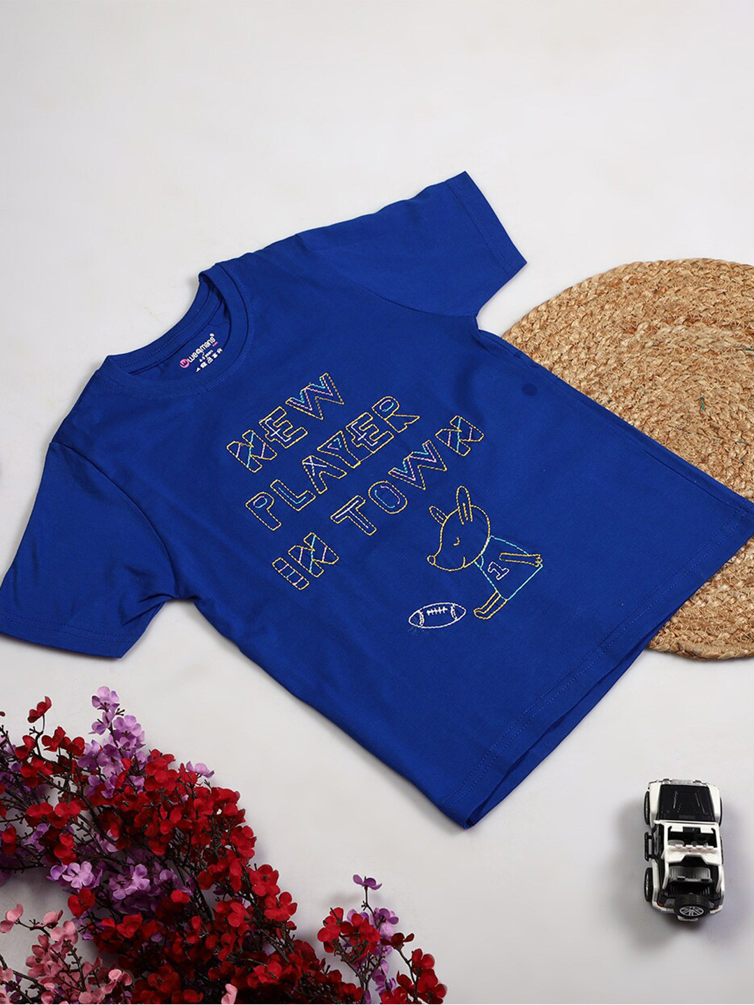 

Wegmans Kids Typography Embroidered Relaxed Fit Pure Cotton T-shirt, Blue
