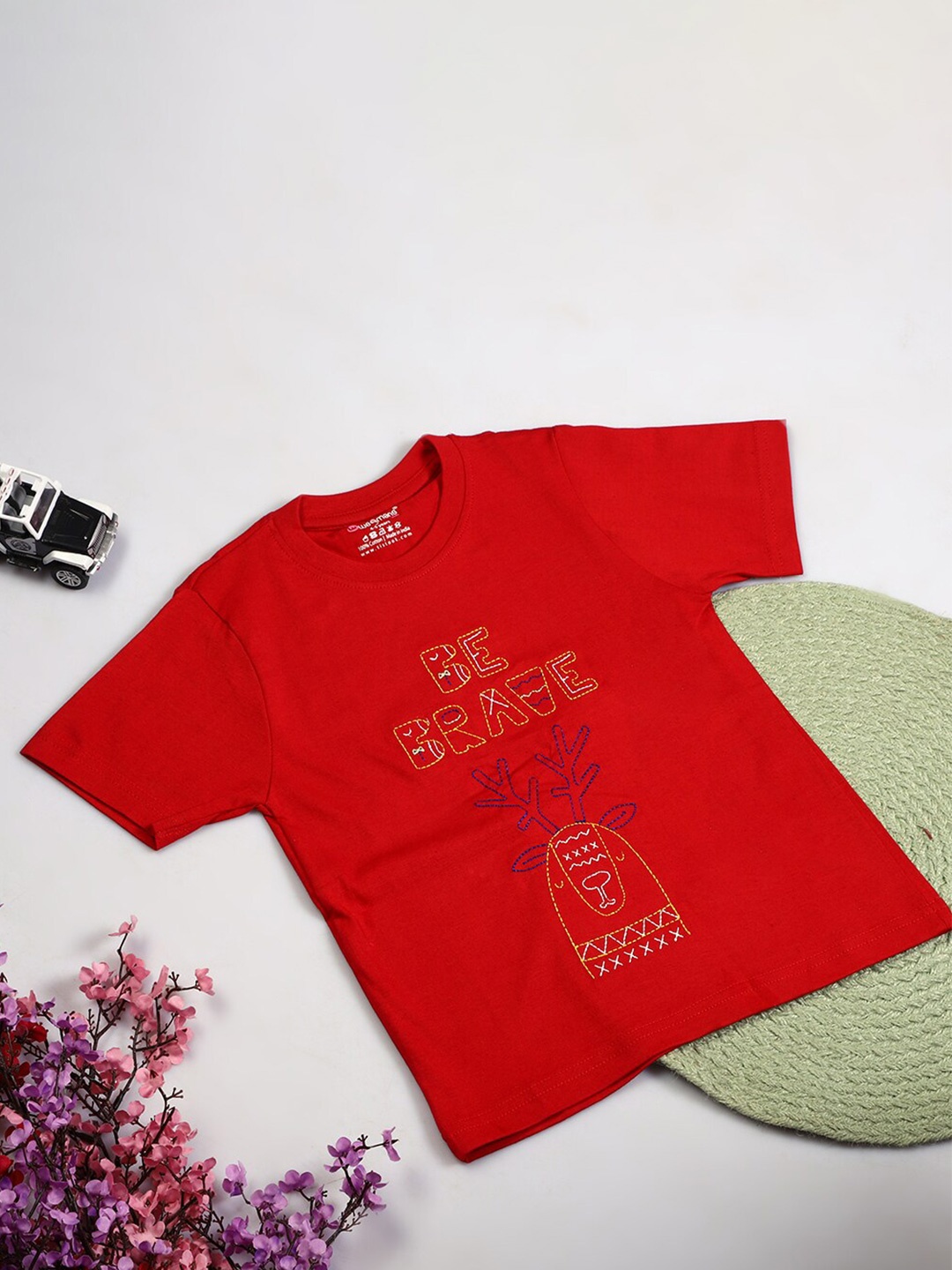

Wegmans Kids Typography Embroidered Relaxed Fit Pure Cotton T-shirt, Red