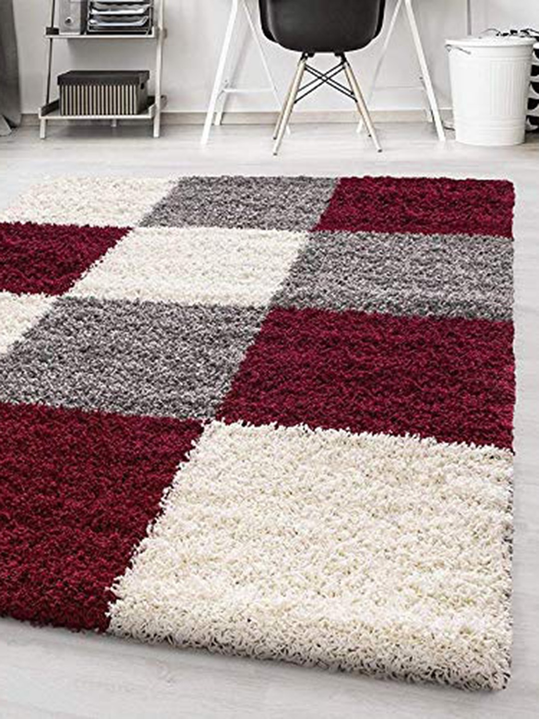 

AaHo Decor Maroon Chess Box Non Shedding Shaggy Carpets