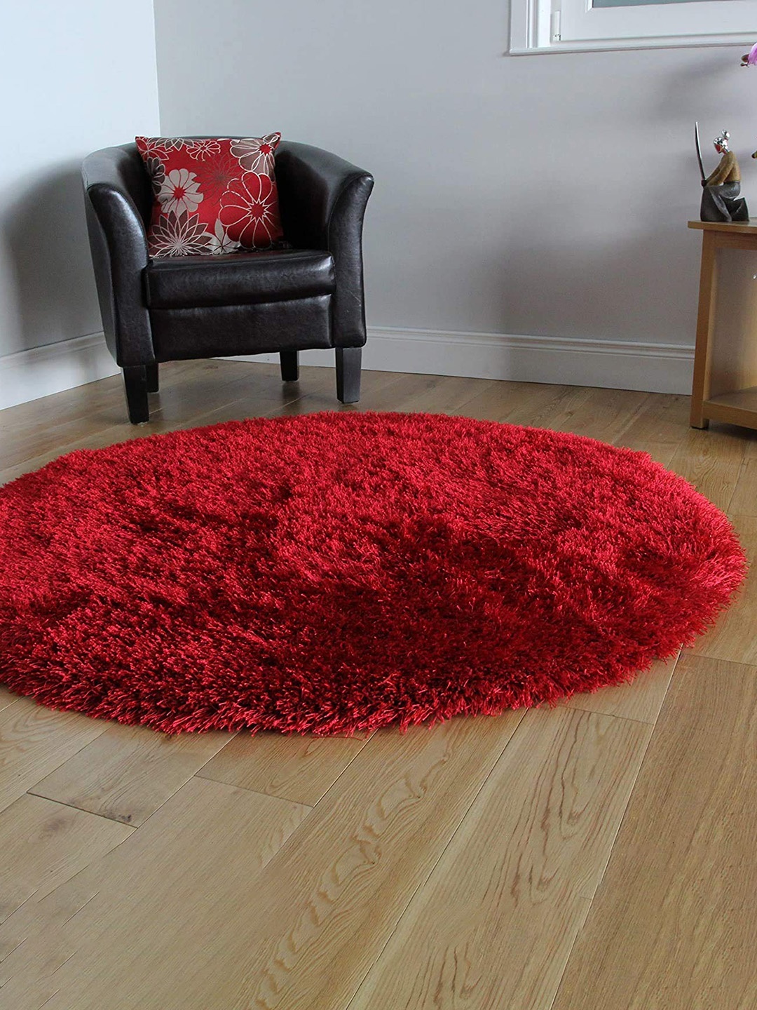 

AaHo Decor Red Round Fluffy Circle Shaggy Rug Dhuries